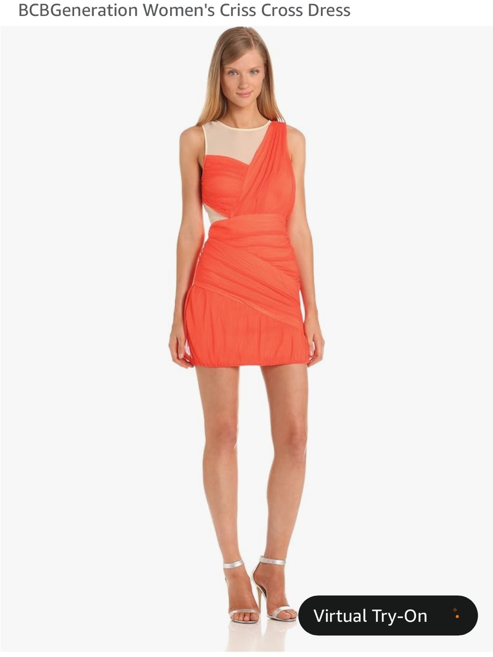 BCBGeneration Coral One-Shoulder Criss-Cross Mini Dress